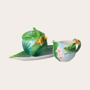 Set Zuccheriera e Lattiera in Porcellana Decorata con Vassoio – Design Floreale