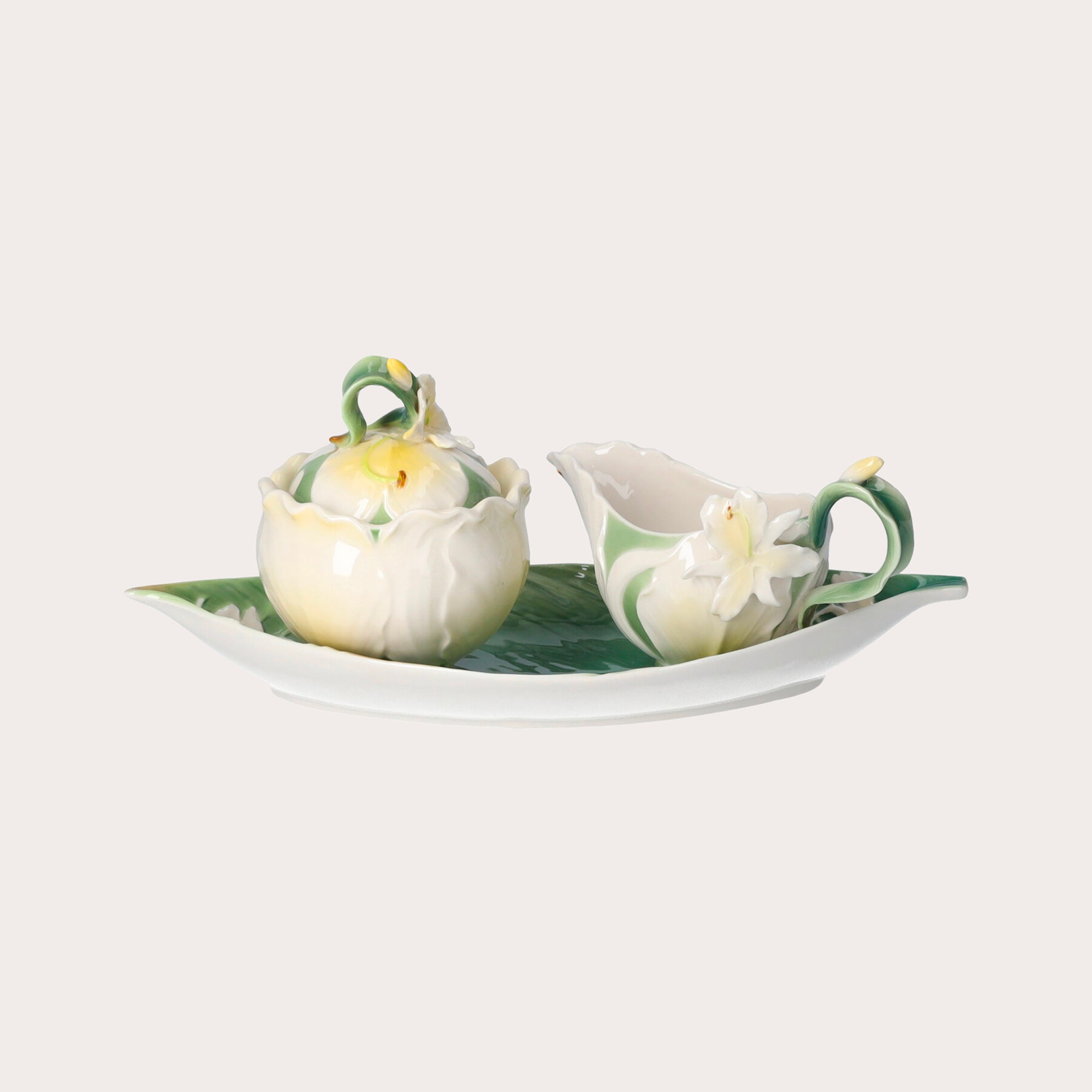 Set Zuccheriera e Lattiera in Porcellana Decorata con Fiori