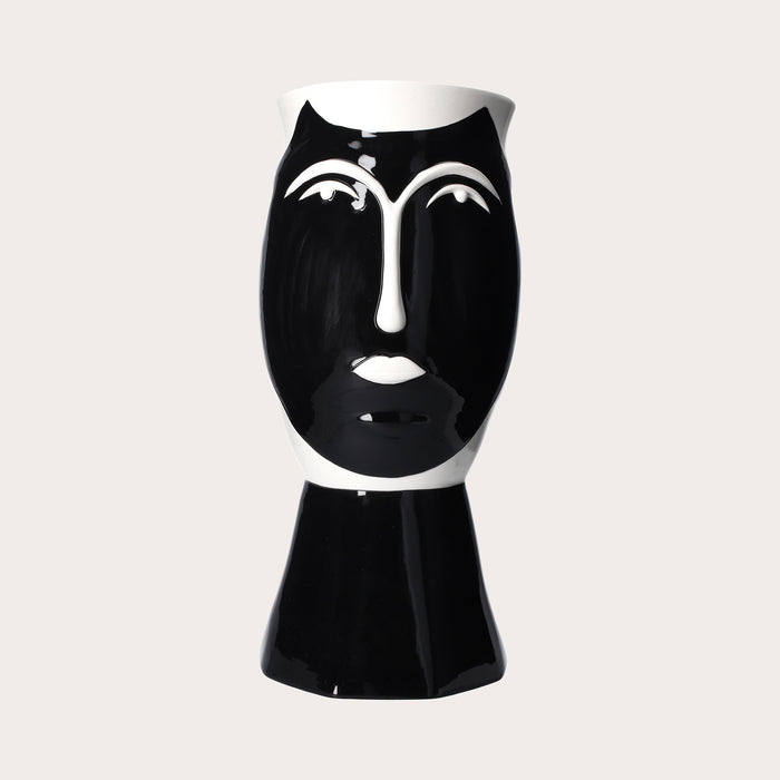 Vaso Testa Moderno in Ceramica Bianco e Nero – Artigianato Made in Italy