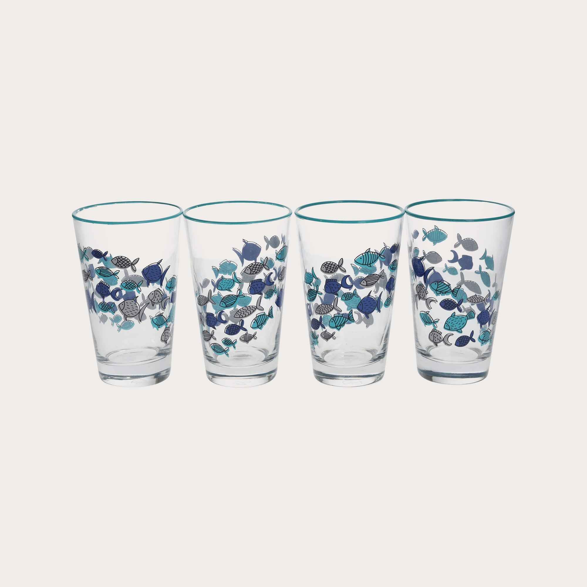 Set 4 Bicchieri in Vetro Decorati con Pesci Blu – Set Elegante per la Tavola Estiva