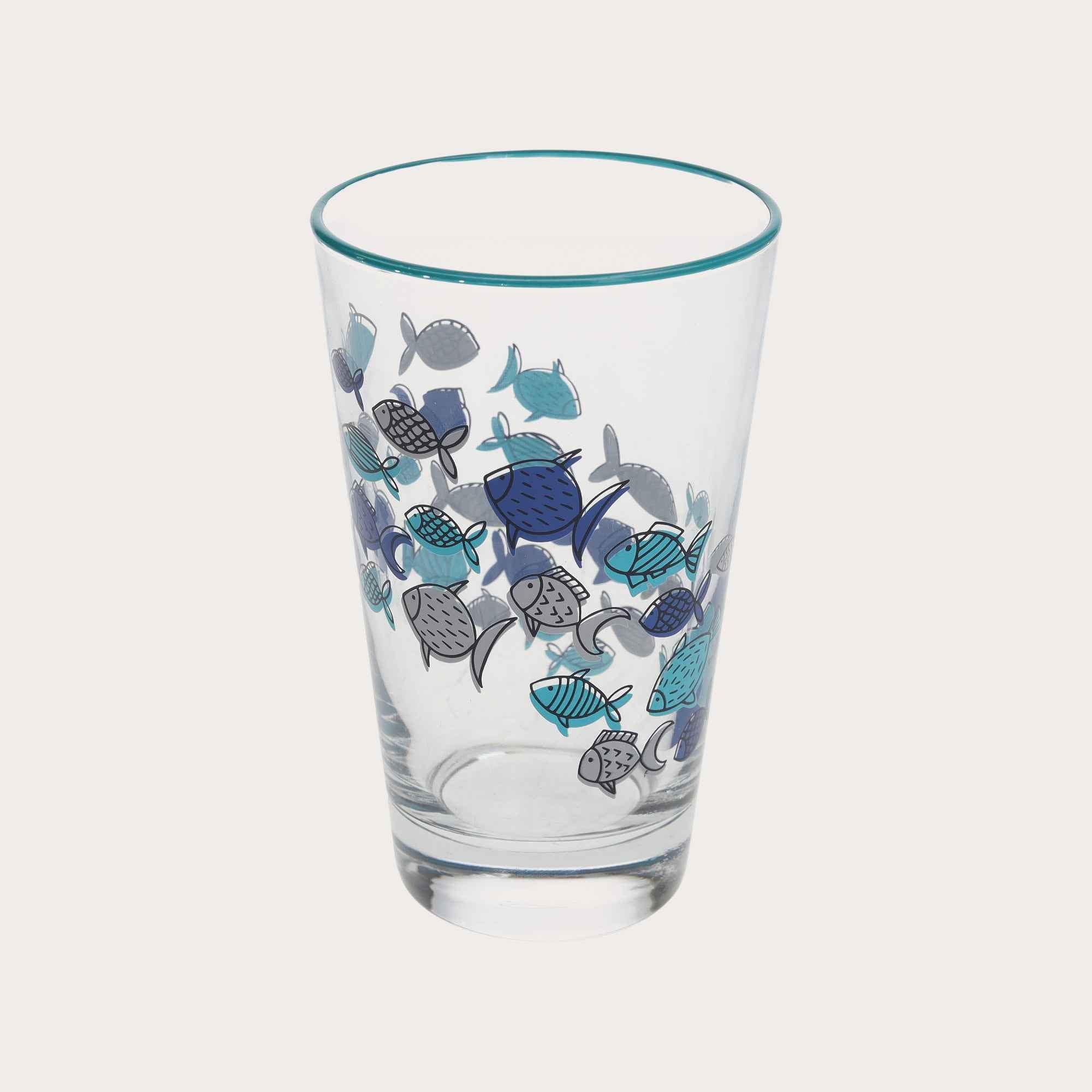Set 4 Bicchieri in Vetro Decorati con Pesci Blu – Set Elegante per la Tavola Estiva