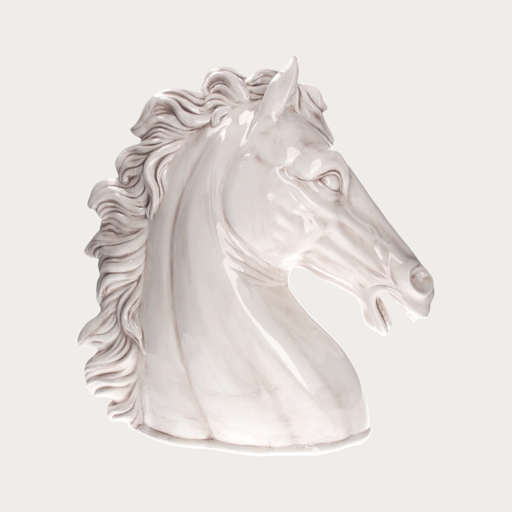 Antique White Ceramic Horse Head – Hand-Decorated, Made in Italy
