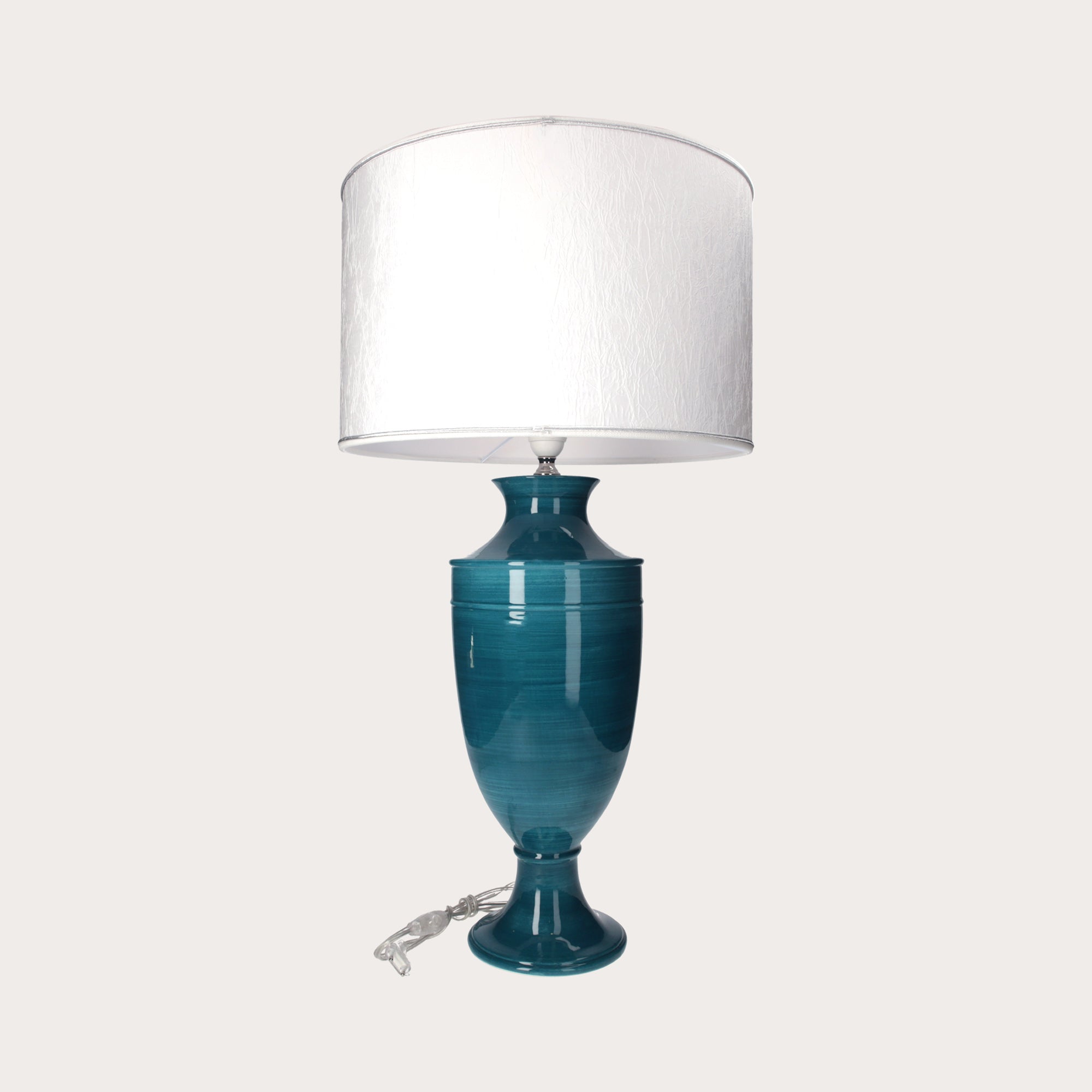 Handcrafted Petrol-Colored Ceramic Decorative Lamp