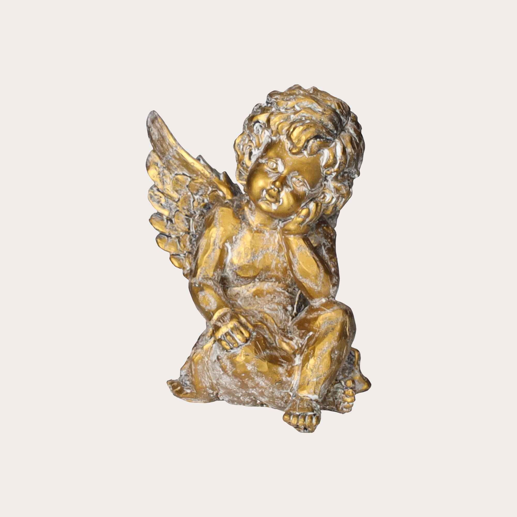 Angelo Decorativo Seduto in Resina Tinta Oro
