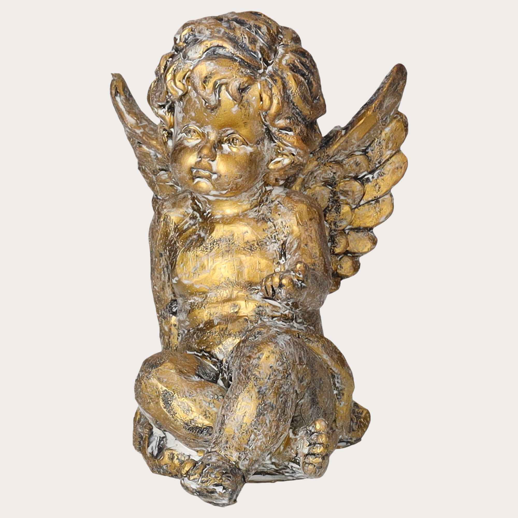 Angelo Decorativo Seduto in Resina Tinta Oro