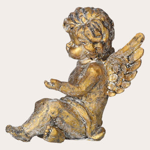 Angelo Decorativo Seduto in Resina Tinta Oro