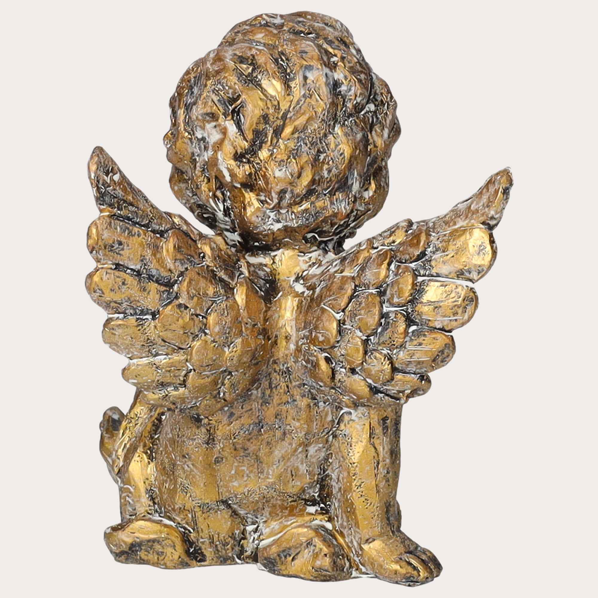 Angelo Decorativo Seduto in Resina Tinta Oro