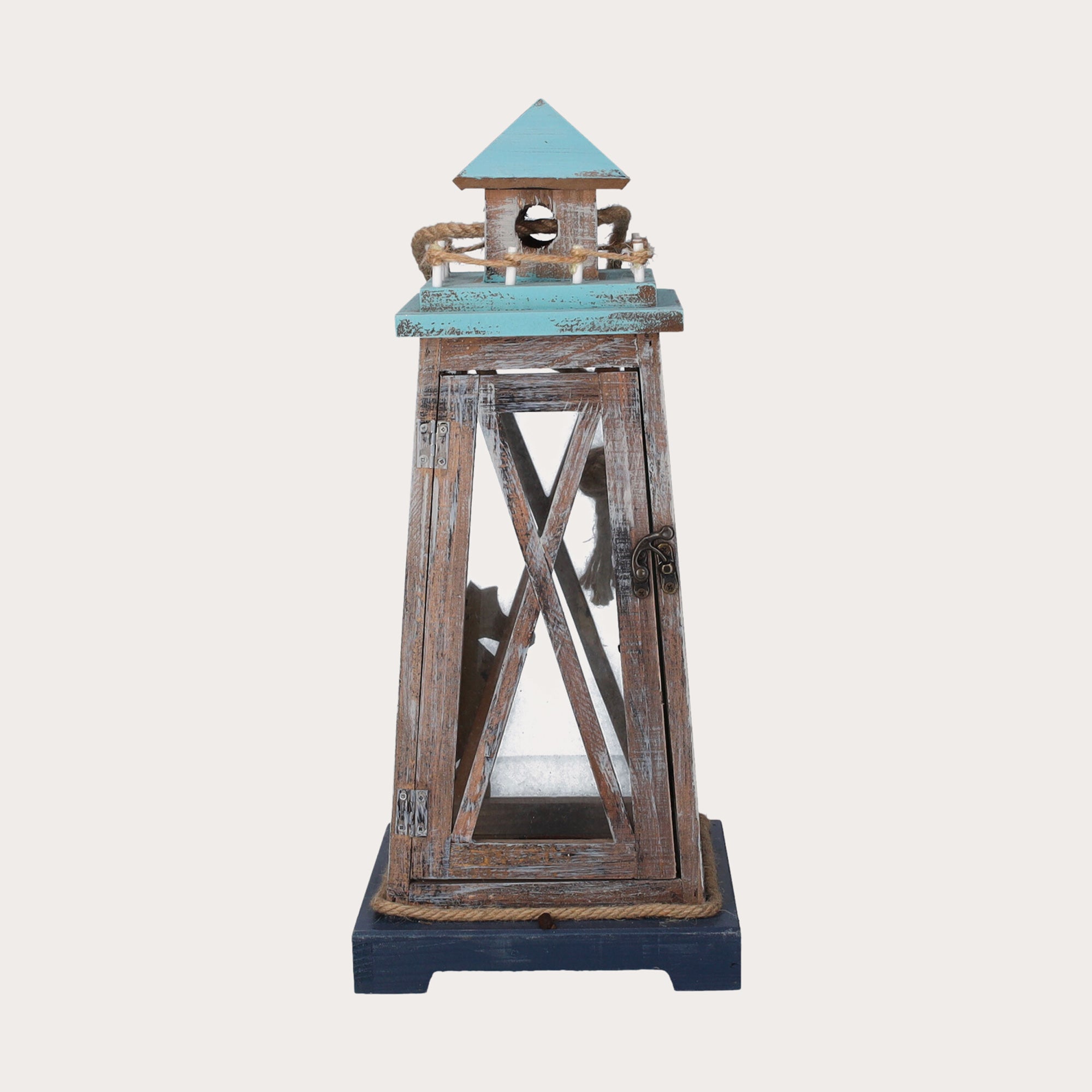 Brown Wooden Lantern with Glass and Blue Dome