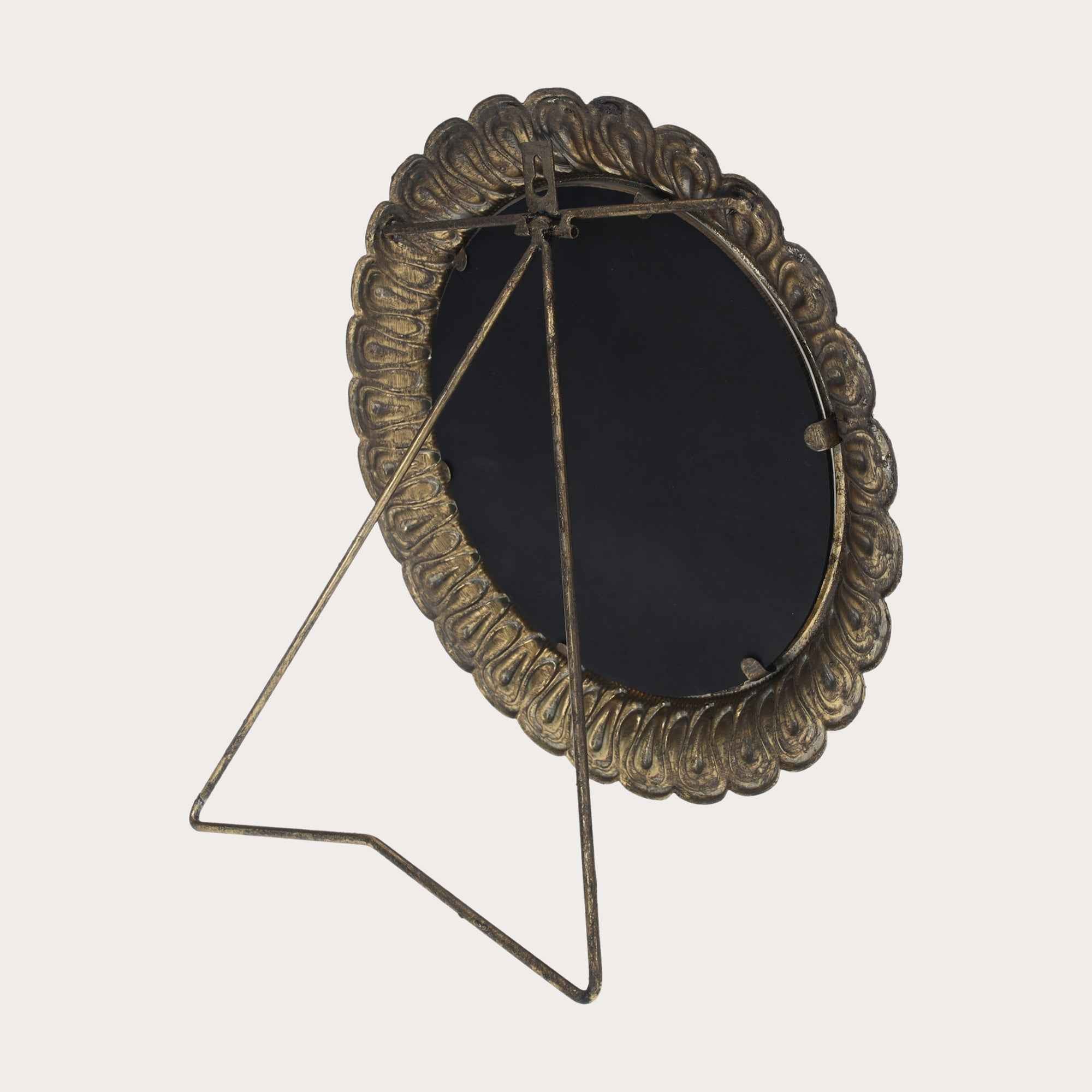 Specchio Arrotondato con Cornice in Ottone a Petali