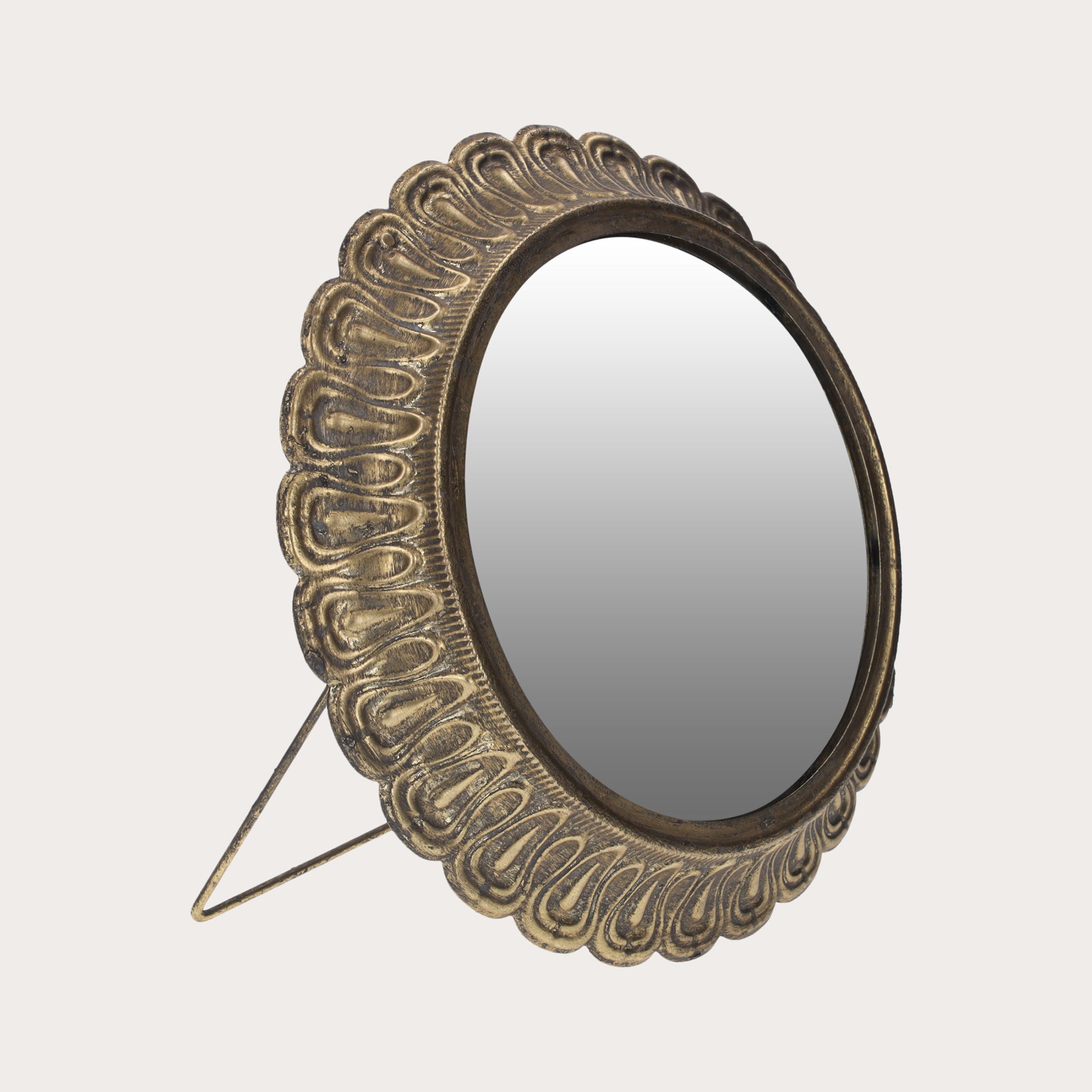 Rounded Mirror with Petal Brass Frame