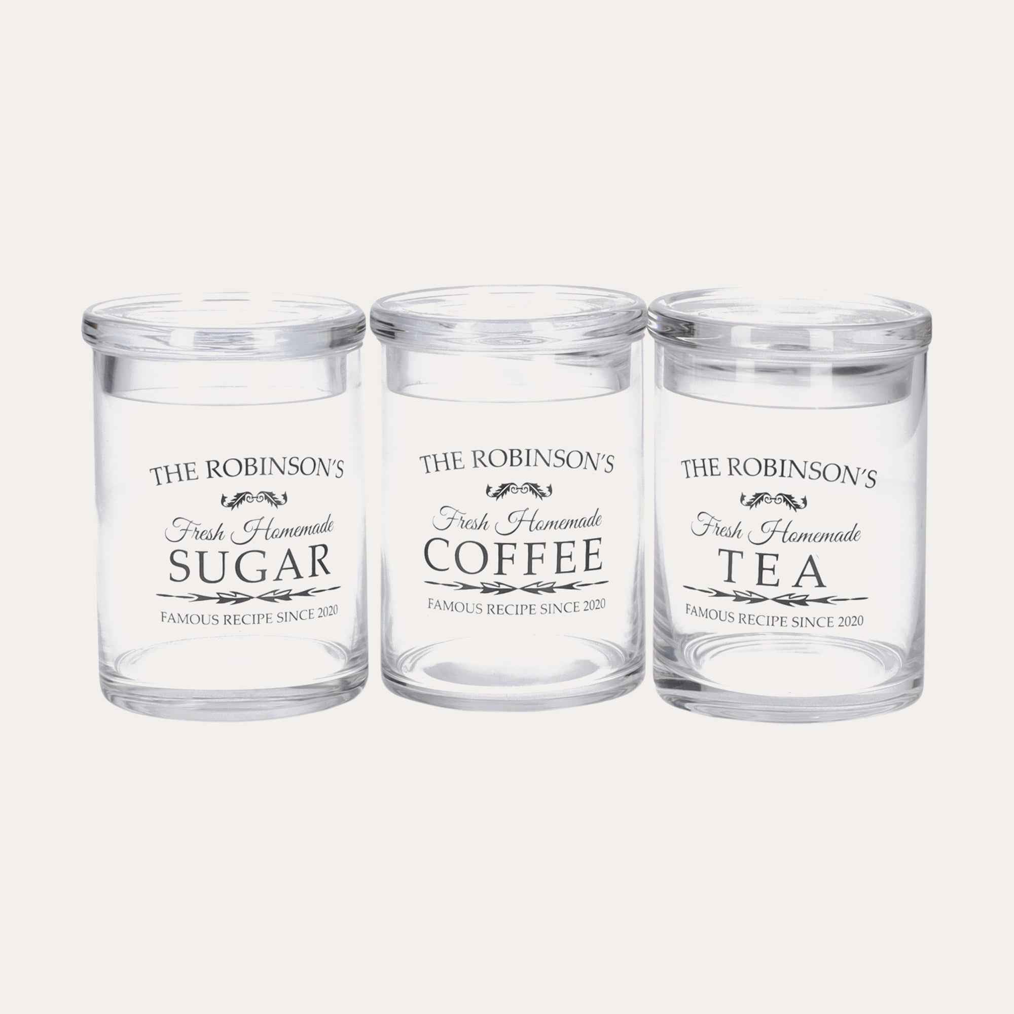 Tris di Barattoli in Vetro per Zucchero, Caffè e Tè
