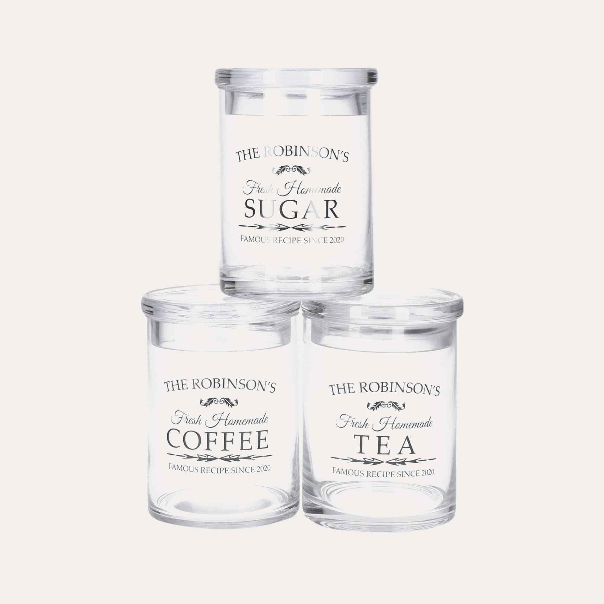 Tris di Barattoli in Vetro per Zucchero, Caffè e Tè