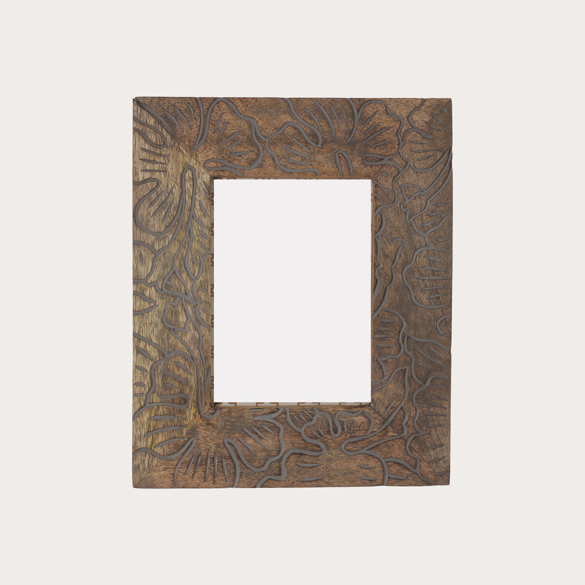 Cornice Portafoto Floreale Intagliata a Mano in Legno