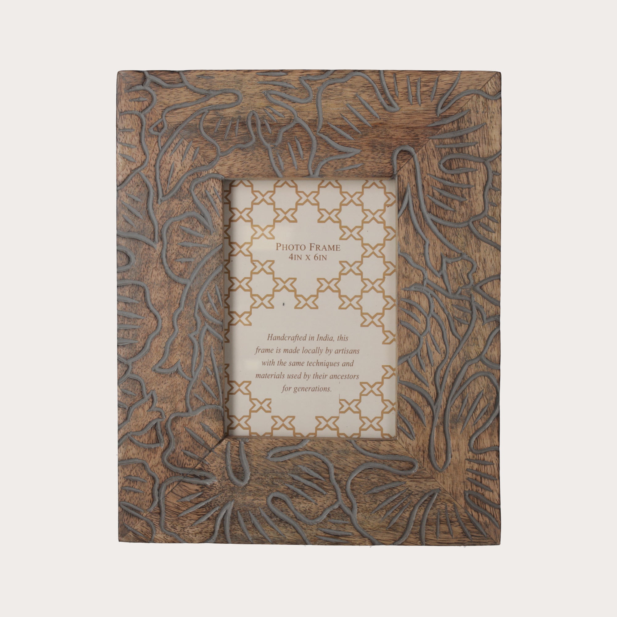 Cornice Portafoto Intagliata in Legno con Motivazione Floreale