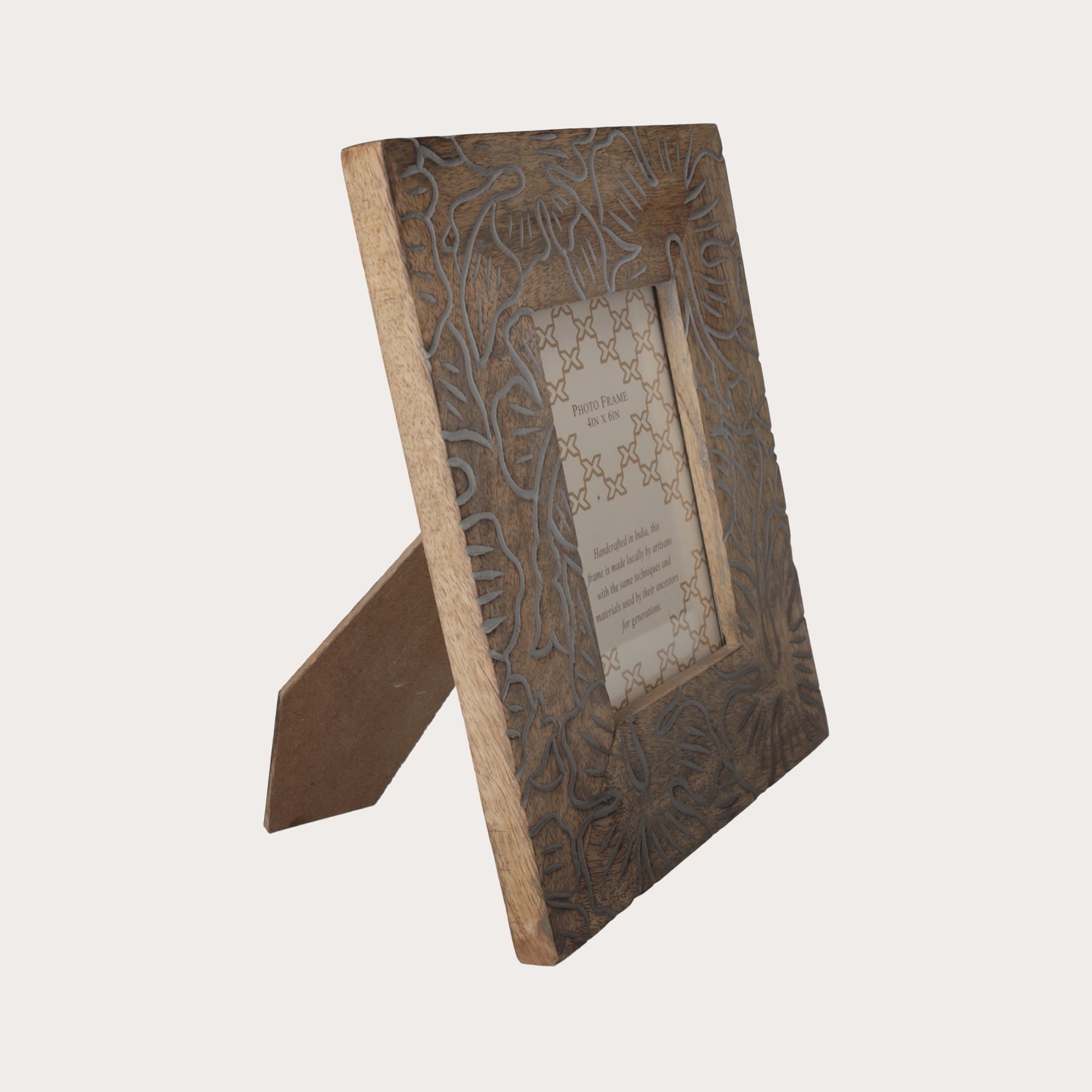 Cornice Portafoto Intagliata in Legno con Motivazione Floreale