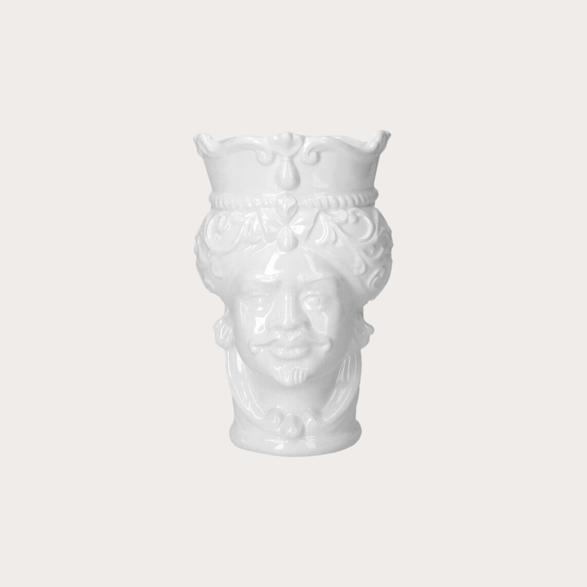 Moor's Head Man Vase in White Ceramic Made in Italy