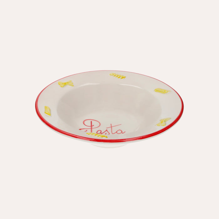 Piatto Fondo in Ceramica Artigianale con Bordo Rosso