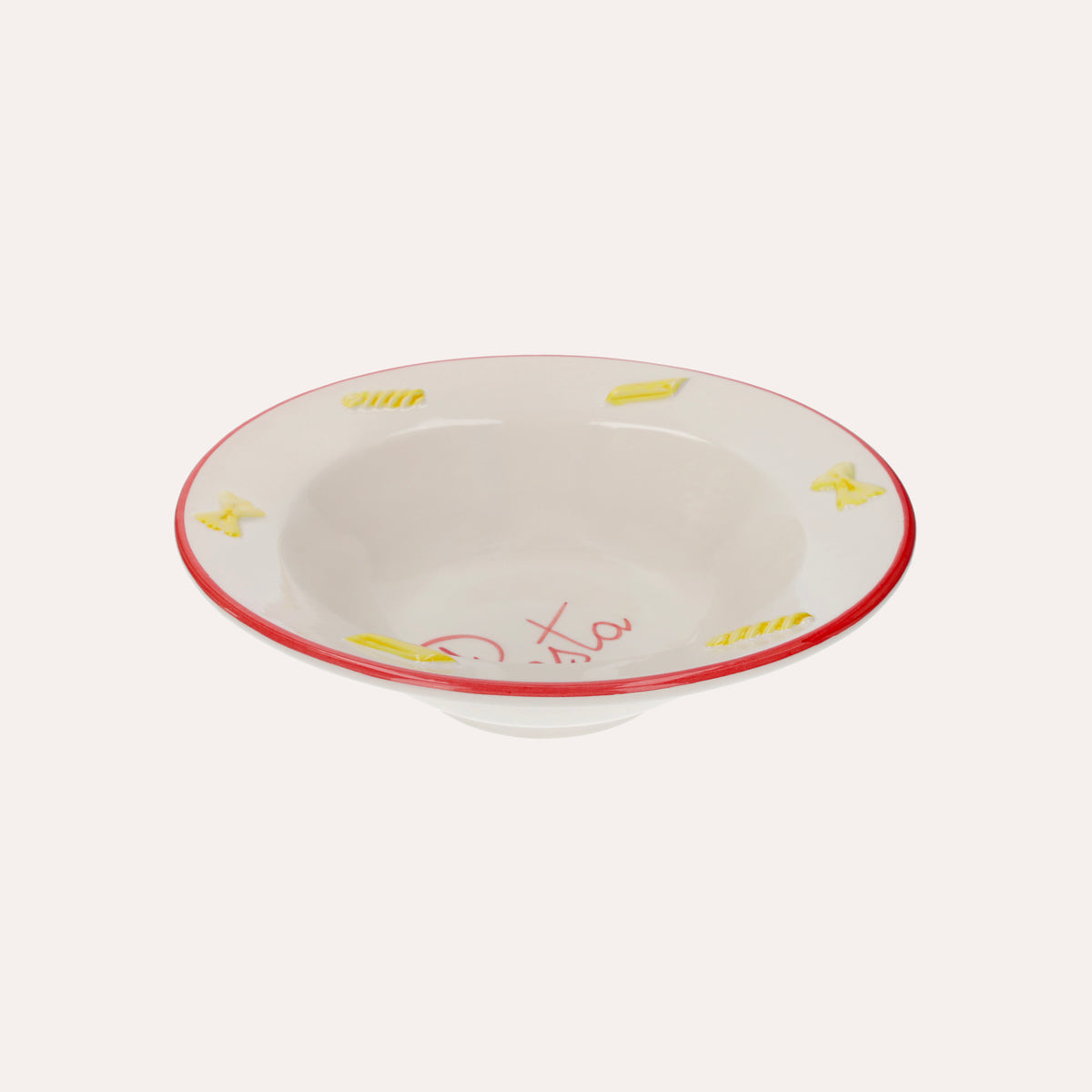 Piatto Fondo in Ceramica Artigianale con Bordo Rosso