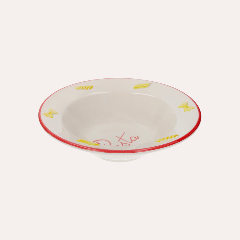 Piatto Fondo in Ceramica Artigianale con Bordo Rosso