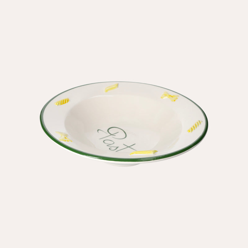 Piatto Fondo in Ceramica Artigianale con Bordo Verde