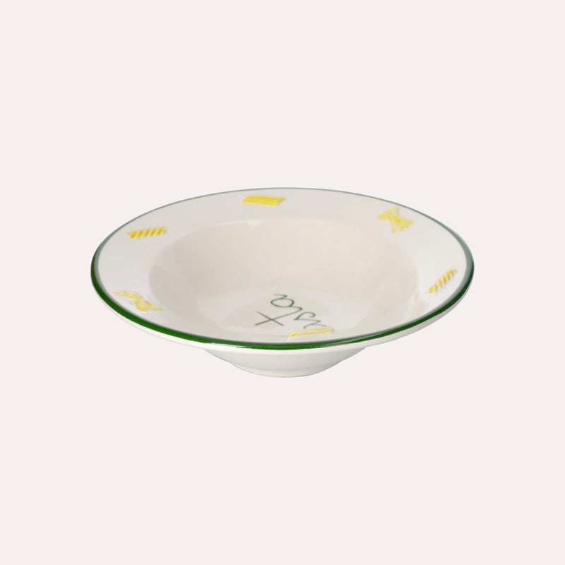 Piatto Fondo in Ceramica Artigianale con Bordo Verde