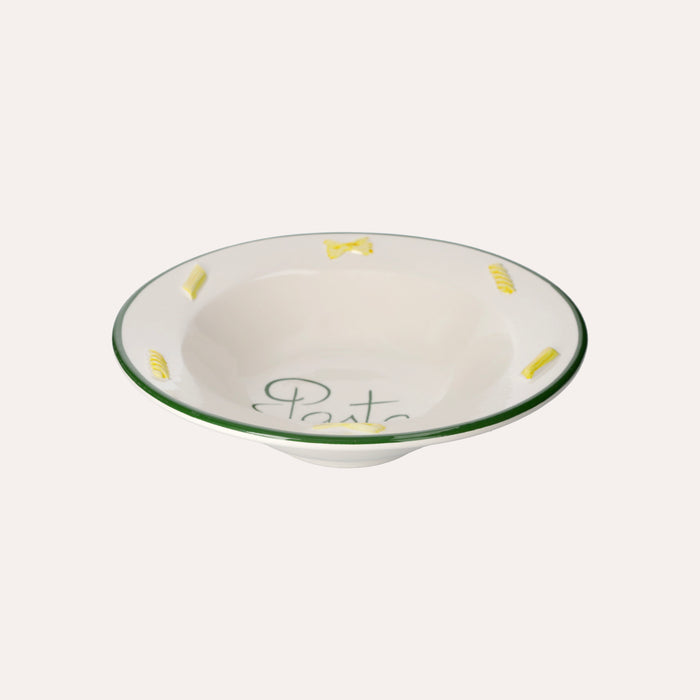Piatto Fondo in Ceramica Artigianale con Bordo Verde