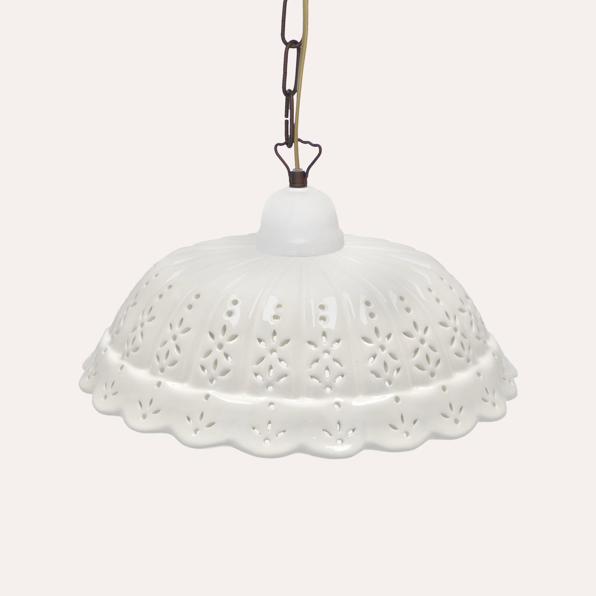 Lampadario a Sospensione Ceramica Bianca Traforata 32 cm - 100%made in Italy