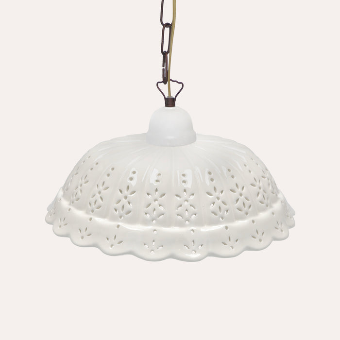 Lampadario a Sospensione Ceramica Bianca Traforata 32 cm - 100%made in Italy