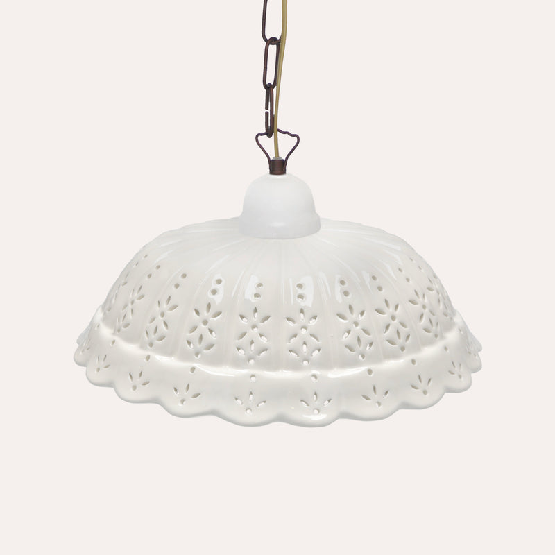 Lampadario a Sospensione Ceramica Bianca Traforata 32 cm - 100%made in Italy