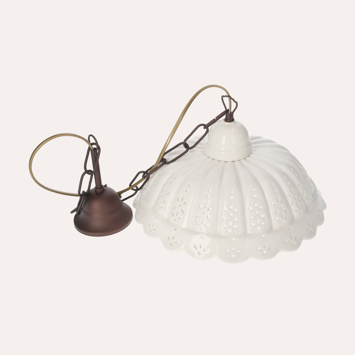 Lampadario a Sospensione Ceramica Bianca Traforata 32 cm - 100%made in Italy