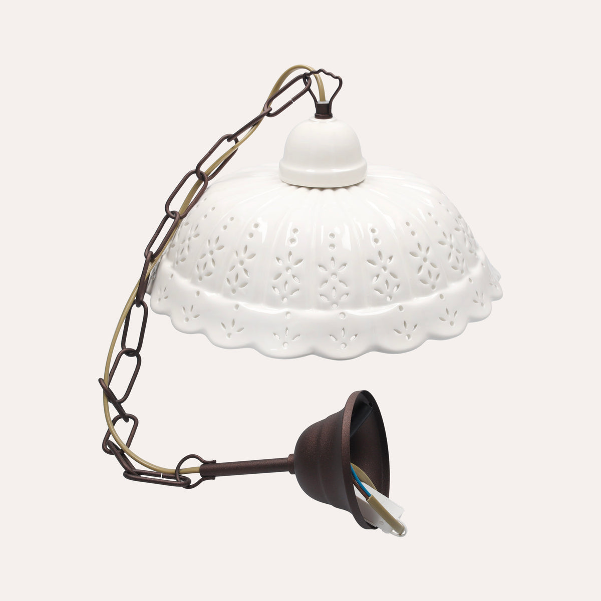 Lampadario a Sospensione Ceramica Bianca Traforata 32 cm - 100%made in Italy