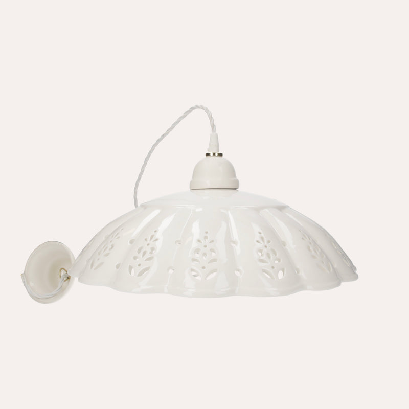 Lampadario Rustico in Ceramica Bianca Traforata 42 cm - Made in Italy