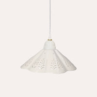 Lampadario a Sospensione Ceramica Bianca Traforata 38 cm con Treccia. made in Italy