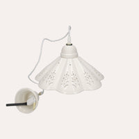 Lampadario a Sospensione Ceramica Bianca Traforata 38 cm con Treccia. made in Italy