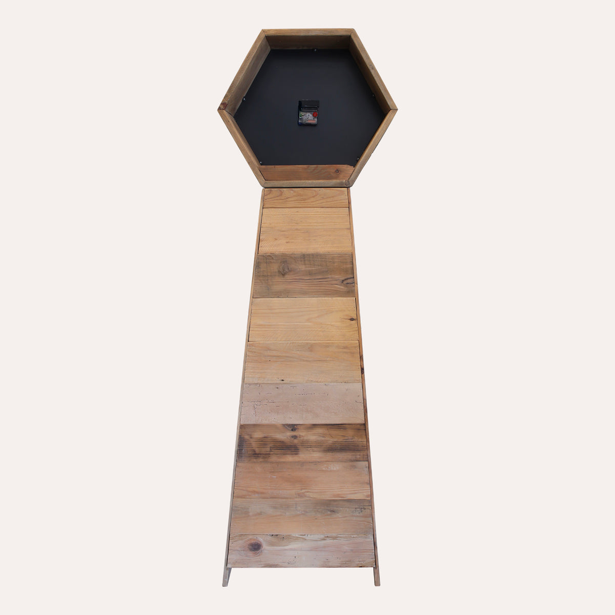 Libreria decorativa in legno con orologio sagomato, da salotto, ingresso, camera da letto e cucina con quattro ripiani.