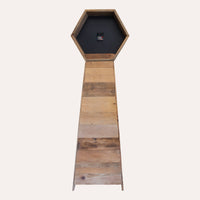 Libreria decorativa in legno con orologio sagomato, da salotto, ingresso, camera da letto e cucina con quattro ripiani.