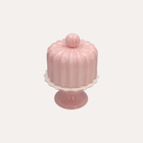 Alzata Decorativa in Ceramica con Coperchio – Rosa Lucido 24x17 cm