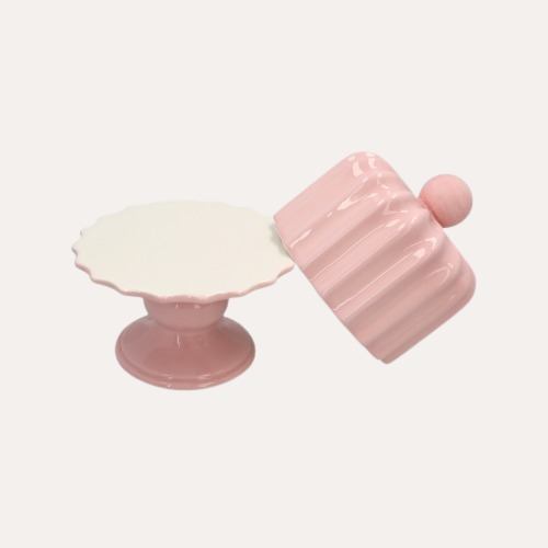 Alzata Decorativa in Ceramica con Coperchio – Rosa Lucido 24x17 cm