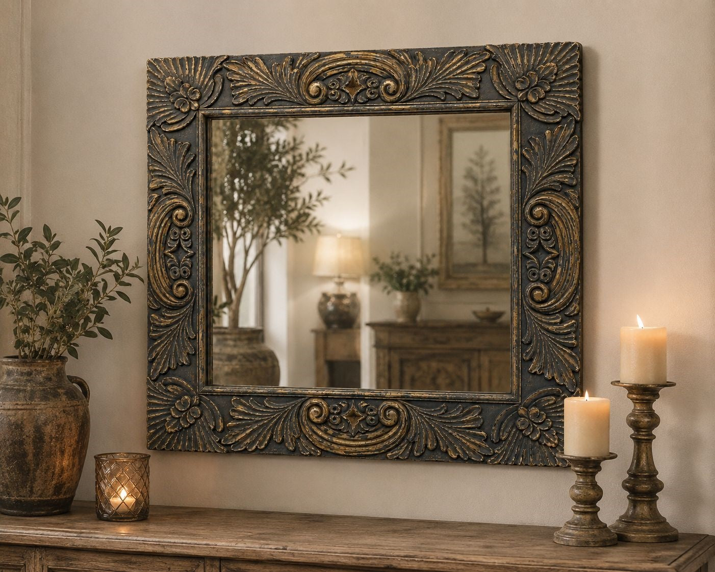 Gray Wooden Mirror 75x75