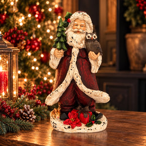 Papai Noel com Coruja em Resina Alt.36×22×13 cm - KeyHome Store