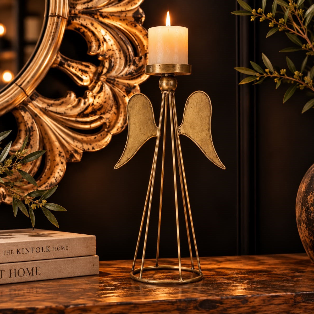 Angel Shaped Gold Metal Candle Holder