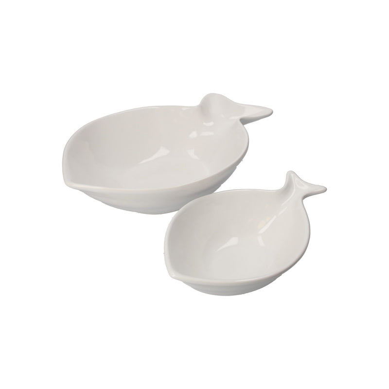 Set di 2 Piatti Fondi in Ceramica Bianca a Forma di Pesce Balena