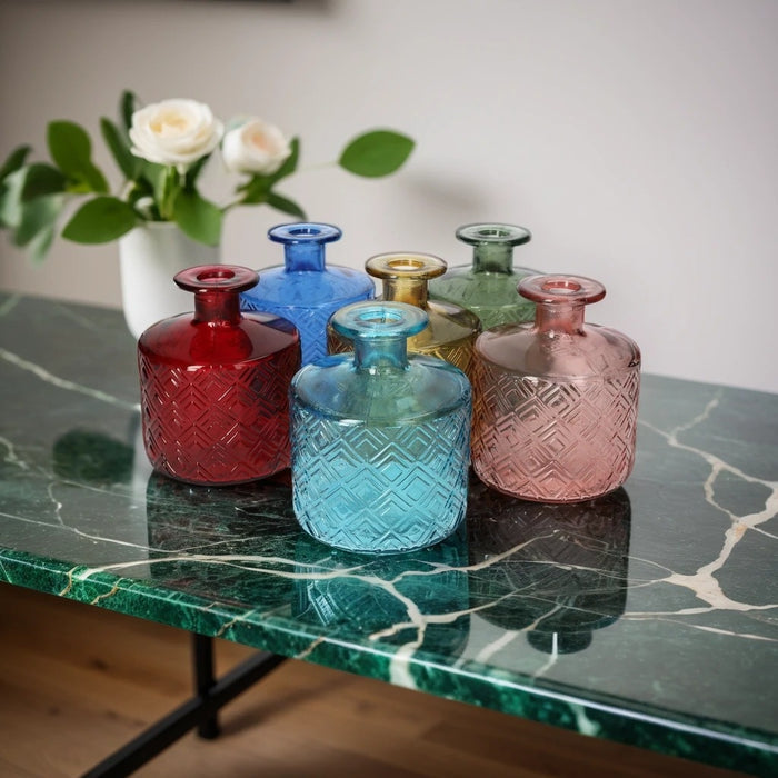 Set of 6 Colorful Recycled Glass Bottles – Mini Decorative Vases for the Home 