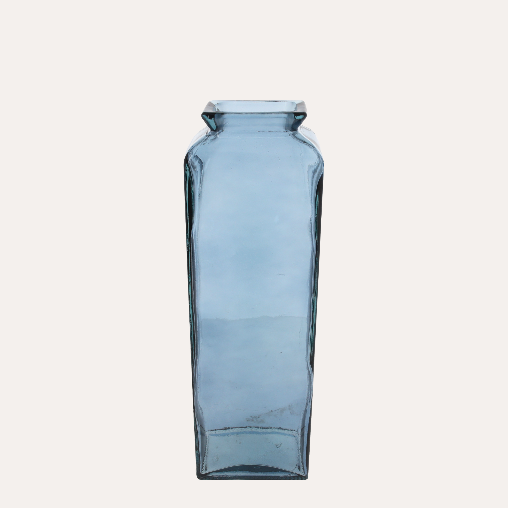 Rechteckige Vase aus blauem, geräuchertem Recyclingglas, H. 45 x 14 cm