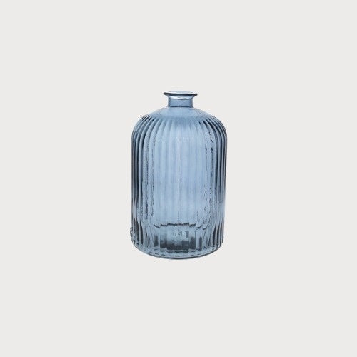 Striped Glass Bottle (14x23cm) - Cobalt Blue