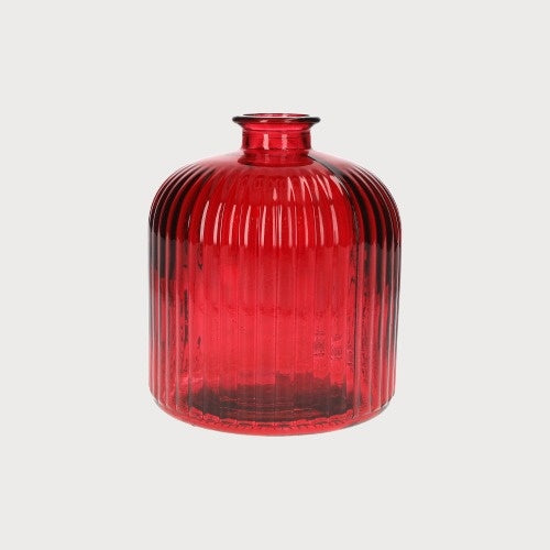 Bottiglia in Vetro Rigato (14x17cm) - Rosso