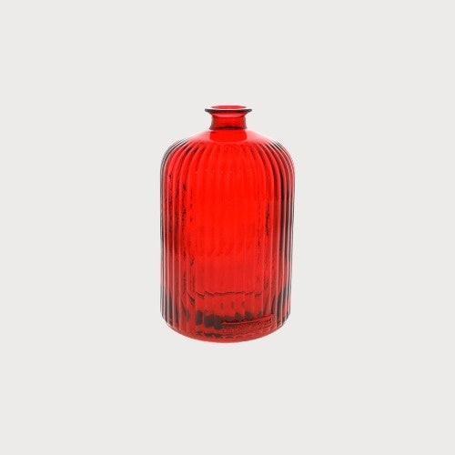 Bottiglia in Vetro Rigato (14x23cm) - Rosso