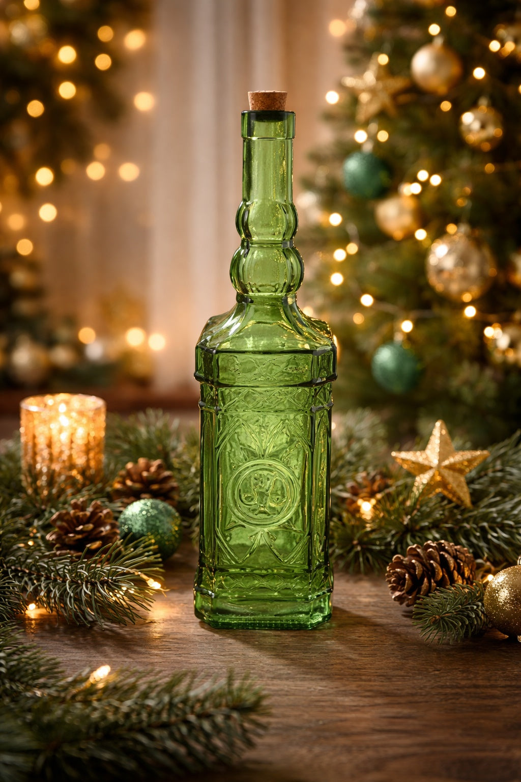 Bottiglia Decorativa Quadrata in Vetro con Tappo H.48 cm