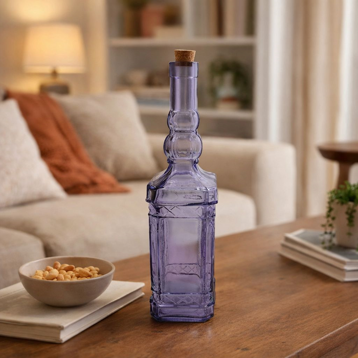 Bottiglia Decorativa Quadrata in Vetro con Tappo H.48 cm