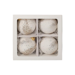 Set 4 Palline Natalizie con Piuma in Vetro Bianco Ø.8 cm - KeyHome Store